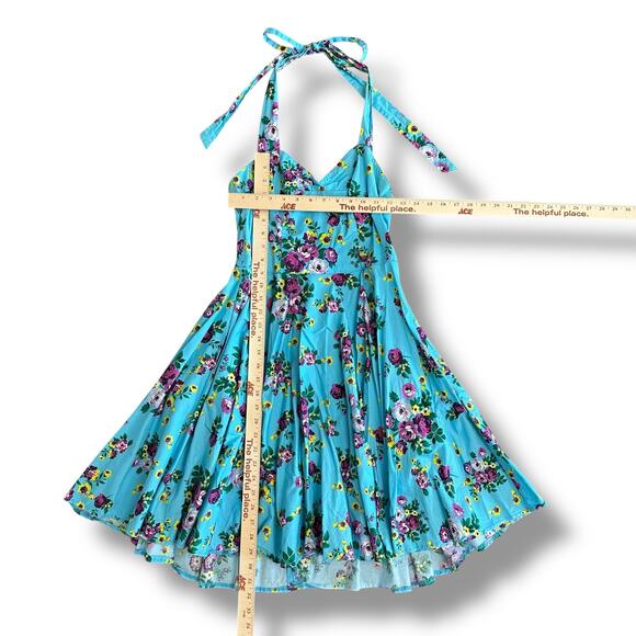 Hell Bunny Vixen Retro Halter Sundress Blue Floral Rockabilly Pin Up 50s Dress L - Picture 3 of 10